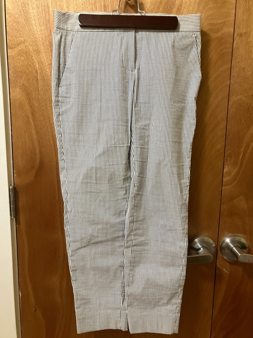 J. Crew White and Navy Pinstripe Cropped Pants
